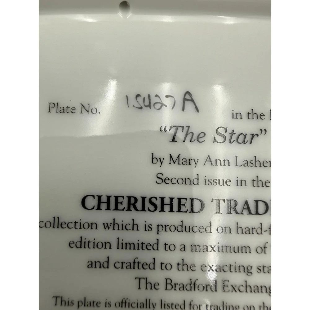 THE STAR Plate Cherished Traditions #2‎ Quilt Mary Ann Lasher Bradford Exchange